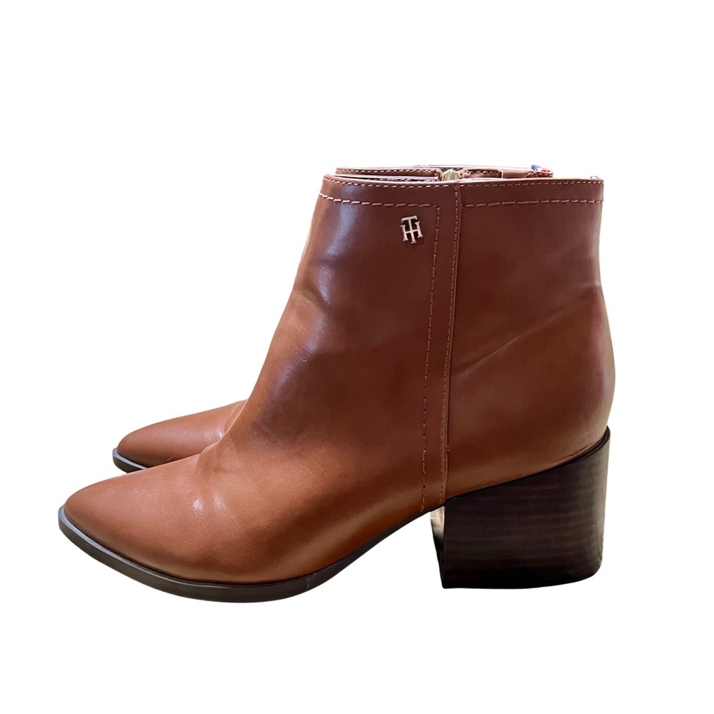 Tommy Hilfiger Womens‎ Cognac Brown Pointed Toe Block Heel Ankle Boots Size 10M